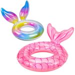 Pool Inflatables for Kids, Rubber Ring for Adult, 2pcs Swimming Ring Inflatable Pool Toys, Pool Float Swimming Pool Inflatables for Adults & Kids, Mermaid Water Toys for Summer Beach Pool Party