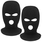 2pcs 3 Hole Ski Mask Full Face Cover Winter Beanie Knitted Balaclava Hat Cap for Cold Outdoor Sports Activities (Black+Black)