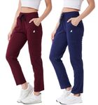 Modeve Women Mid Rise Cotton Blend Pack of 2 Track Pant for Summer || Lower || Pyjama || Lounge Pants_Navy and Wine_X-Large |Fit Type: Regular Fit