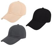 Zacharias Men's Polycotton Flexi Stretch Fit Closed Back Cap fcc-01 (Pack of 3) (Beige, Dark Grey & Black) (Medium)