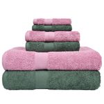 haus & kinder 100% Cotton Towel Set of 6 Combo - 2 Bath, 2 Hand, 2 Face Towels Soft Highly Absorbent Quick Dry for Beach Gym Pool 500 GSM (Olive & Lilac)