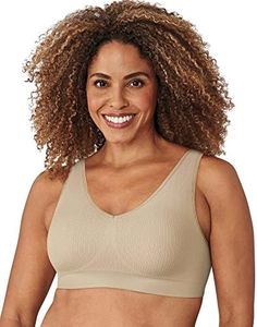 Bali One Smooth U Wireless Bra, Seamless No-Bulge Shapewear Bra, Pullover Bralette with No-Roll Underband and No-Dig Straps, Almond Rib, XL
