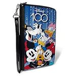 Buckle-Down Disney Wallet, Zip Around, Disney 100 Mickey and Friends Photo Booth Pose Blues, Vegan Leather, 7.5"x4.5", Casual