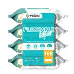 VIETDAI Flushable Toilet Wipes for Adults Flushable Wet Wipes, with Aloe Vera Vitamin E and Chamomile Butt Wipes Septic and Sewer Safe Moist Toilet Wipes -168 Count