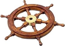 NAUTICALMART Sailors Special Handcrafted Wooden Classic Ship's Steering Wheel Sailing Home Wall Mounting Decoration Accents Nautical Collectibles, Golden