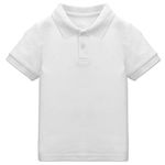 CUNYI Boys' Solid Color Cotton Pique Polo Uniform Shirts Short Sleeve, White 120