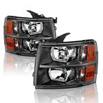 APSVE Headlights Replacement Assembly Kit compatible with 2007-2014 Chevy Silverado, Black Housing Amber Corner