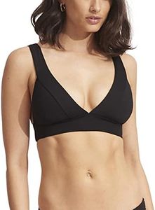 Seafolly Women's Banded Longline Triangle Bikini Top Swimsuit, Eco Collective Black, 14