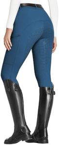FitsT4 Sports Women's Full Seat Breeches Equestrian Pants High Waist Horse Riding Pants Tights with Pockets Peacock Blue M