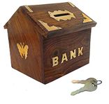 AYERAH ENTERPRISES Wooden Money Bank/Piggy Bank/Wooden HUT Money Bank/Money Storage Box/Coin Box/Coin Collector Box/Antique Money Bank/Saving Box/SHEESHAM Wood/(12 * 12 * 11 cm)