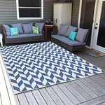 Sunnydaze Geometric Affinity 8 x 10 Foot Weather-Resistant Indoor or Outdoor Area Rug - Steel Blue (8' x 10' 9")