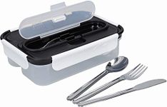 Built Bento Leakproof Lunch Box with Stainless Steel Cutlery, Plastic, Black/White, 23.5 x 17 x 6.5 cm