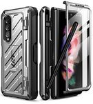 SUPCASE for Galaxy Z Fold 3 Case with S Pen Holder (Unicorn Beetle Pro), [Built-in Screen Protector & Stand] [Military-Grade Protection] Heavy Duty Protective Phone Case for Samsung Fold 3, Silver