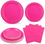 Ruisita 48 Pieces Hot Pink Party Supplies Solid Hot Pink Tableware Including 7 Inch and 9 Inch Paper Dinner Plates 2 Ply Napkins for Wedding, Birthday Party, Picnic, Barbecue (Serves 16)