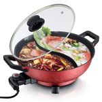 VBM Electric Griddle Skillet Shabu Shabu Hot Pot Nonstick Cooking Frying Pan 2 Flavor Wok Fast Rapid Heat,Barbeque Hotpot with Temperature Control & Glass Lid (Divided)| Soup Pot