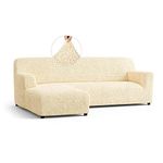 Menotti L Shape Sofa Cover - Sectional Covers - Chaise Lounge Couch Cover - Soft Polyester Fabric Slipcovers - 1-piece Form Fit Stretch Furniture Slipcover - Microfibre -Beige (L-Shape Left)