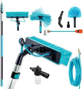 Holdwell S Solar Panel Cleaning Kit, 33FT Water Fed Pole with Extendable Handle, 180° Rotatable Brush Head & 65.6FT Hose, Household & Outdoor Window Cleaner Tool for Caravan Solar Panel Deck