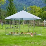 Chicken Coop, Large Metal Hexagonal Chicken Run Poultry Cage with Waterproof Anti-Ultraviolet Oxford Tarp and Steel Frame Animal Habitat, for Rabbits Ducks Cats Dogs (13.1x8.6FT)