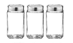 castanea Glass jars for kitchen storage 1kg set, Cube Jar 1000 ml, Airtight, Transparent, Pack of 3