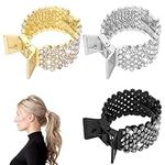 3Pcs Sparkling Rhinestone Hair Claw Clips Ponytail Claw Clips,Large Hair Clips for Long Hair Fashion Hair Styling Accessories for Women Girls Party,Wedding (Black,Yellow,Silver)