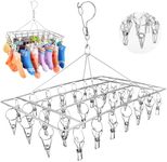 Folding Sock Dryer with 40 pcs Pegs Stainless Steel Clothes Drying Rack Metal Underwear Hanger Laundry Drying Hanger Square Hanger for Towels, Bra, Baby Clothes and Small Items