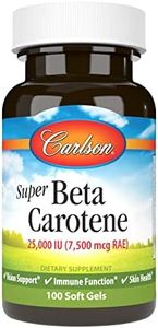 Carlson - Super Beta Carotene, 25000 IU (15 mg), Vitamin A as Beta Carotene, Bioavailable and Bioactive Form, Vision Health, Healthy Skin, 100 Softgels