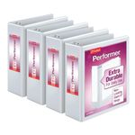 Cardinal Performer 3-Ring Binders, 3", Non-Locking Slant-D Rings, 725-Sheet Capacity, ClearVue Presentation, Non-Stick, PVC-Free, White, 4-Pack (27600)