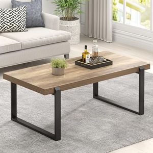 FOLUBAN Coffee Table, Modern Rustic Wood and Metal Center Table, Industrial Cocktail Tea Table for Living Room, Oak, 44 Inch