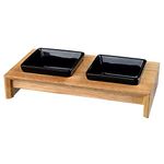 Trixie Ceramic Feeding Bowl (Set of 2, Black) with Wooden Stand (24 x 15 x 5 cm)