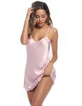Litherday Women's Satin Nightgown Silk Slip Dress Sleepwear Sexy V Neck Negligee Lingerie Short Nightwear, Pink, Small