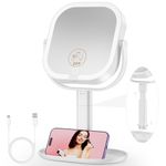 Youtelit Magnifying Mirror with Light 20X/1X, Makeup Mirror with 3 Color Lights on Stand, Rechargeable Dimmable Touch Screen, 360°Rotation Detachable Vanity Mirror for Bedroom, Bathroom, Travel
