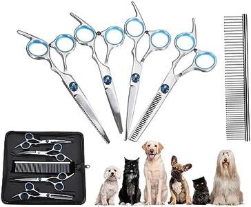 PawLites 5 Scissors Pet Grooming Kit With Carry Case And Comb, 1 Straight Edge Hair Scissor, 1 Texturizing Thinning, 1 Upwards Curved, 1 Down Curved And 1 Comb All Stainless Steel, For Dogs And Cats