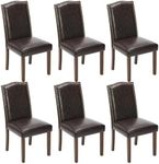 DUMOS Dining Chairs Set of 6, PU Leather Dining Room Chairs, Upholstered Parsons Chairs with Nailhead Trim & Wood Legs, Kitchen Side Chair for Dining Living Room,Bedroom - Brown
