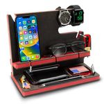 GRETAOTO Wooden Docking Station for Cell Phone, Tablet, Wallet, Gadgets, Watch, Keys, Accessories, Essentials, Desk Organizer, Storage Stand for Work Desk, Nightstand, Gifts for Men (Red)