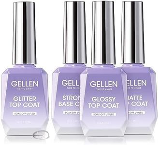 Gellen Gel Nail Polish Top and Base Coat - Gel Top Base Coat Matte Top Coat & Glitter Top Coat Kit 4pcs, Base Coat Glossy Shiny Top Coat Glossy Glitter Finish Matt Effect UV Soak off Gel Polish 18ml