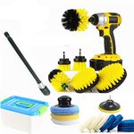 HUAWELL 20 Piece Drill Brush and Scrub Pads Kit, Power Scrubber Variety Cleaning Kit with 6 Inch Reach Attachment in Box for Home Kitchen Toilet Bathroom Carpet,Grout Scrubbing, and Tile Cleaning