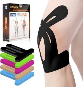 Kinesiology Tape for Knees Pre Cut, 12 PCS Upgrade KTQUICK Knee Tape For Knee Pain Relief Pre Cut, Original Cotton Knee Tape, Flexible & Durable Sports Tape for Support & Comfort During Workouts,Black