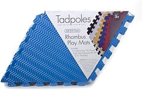 Tadpoles 12-Piece Rhombus Shaped Playmat | Interlocking Foam Mats | Soft and Durable | Total Floor Coverage of 54” x 40” | Ideal for the Playroom, Den, Bedroom, and More | For Kids and Adults | Blue
