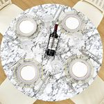 Lifesmells Round Fitted Vinyl Tablecloth Indoor Outdoor Patio,Great for Xmas/Parties/Home,Oil&Waterproof Wipeable,Flannel Backed&Elastic Edge,Classic Marble Light Grey for Table of 36-44" Diameter