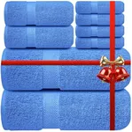 Infinitee Xclusives Premium Bath Towel Set for Bathroom - [Pack of 8] 100% Cotton Bathroom Towel Set - 2 Bath Towels, 2 Hand Towels and 4 Washcloths (Eloquent Blue)