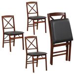 GiantexUK Folding Dining Chairs Set of 2/4, PVC Leather Upholstered Kitchen Chairs with Backrest & Non-Slip Foot Pads, Rubber Wood Side Chairs for Dining Room Restaurant (Cross Backrest, 4)