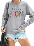 BANGELY Dance Mom Sweatshirt Women Funny Leopard Retro Mama Letter Pullover Gift For Dance Teacher Mom Long Sleeve Shirt, Grey, XX-Large