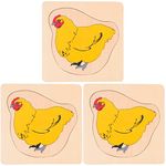 NUOBESTY 3 Sets growing up jigsaw puzzle hen puzzle Life Cycle multilayer puzzle educational toys toddler animal toys Multilayer Jigsaw wooden chicken men and women sunflower