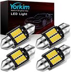 Yorkim 1.25" 31mm Festoon LED Bulb White Super Bright 400Lumens CANBUS 10-SMD 4014 Chipsets, DE3175 LED Bulb, DE3021 LED Bulb, 31mm LED Replacement Bulbs, 31mm LED Car Interior Lights, Pack Of 4