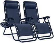 Best Choice Products Set of 2 Adjustable Steel Mesh Zero Gravity Lounge Chair Recliners w/Pillows and Cup Holder Trays - Navy
