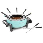 Nostalgia Electric Fondue Pot, 12-Cup, Fondue Machine with Temperature Control, 8 Forks, Cool-Touch Handles, Perfect for Chocolate Melting, Cheese, Caramel, Aqua, FPS6AQ