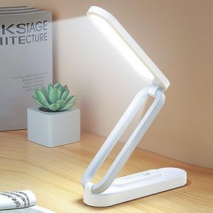 Nizirioo Lampe de bureau LED sans fil pliable - Lampe de table à intensité variable avec 3 niveaux de luminosité - Lampe de table douce pour les yeux - Lampe de lecture rechargeable par USB - Contrôle