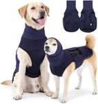 Yanmucy Dog Calming Coat with Dog Snood 2 in 1 Anxiety Relief Adjustable Anxiety Jacket with Dog Hoodie Ear Muffs Relieve Nervous Dog Vest for Anxiety Fireworks (Blue, M)