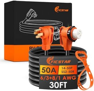 50 Amp RV Extension Cord 30 ft, Heavy Duty 6/3+8/1 SJTW AWG RV Power Cord with Grip Handle Twist Lock, NEMA 14-50P to SS2-50R with LED Indicator