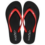 HUGGOES - Ultra Soft Comfortable Natural Rubber Summer Beach Flip Flops For Women, Black - Red, 8-9